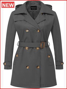 Plus Size Trench Coat Double-Breasted Classic Lapel Belted Outerwear with